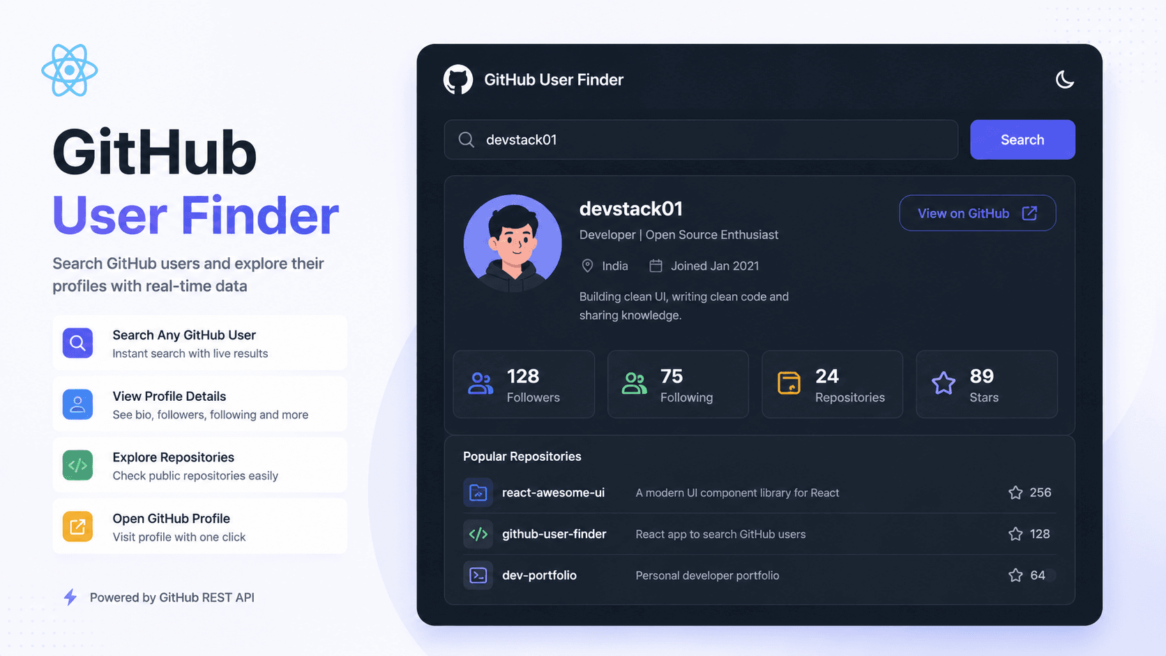 Build a GitHub User Finder App in React