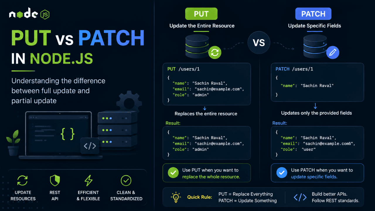 PUT vs PATCH in Node.js: Understanding the Difference with Examples