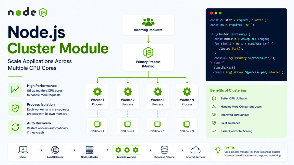 Node.js Cluster Module Explained: Scale Applications Across Multiple CPU Cores