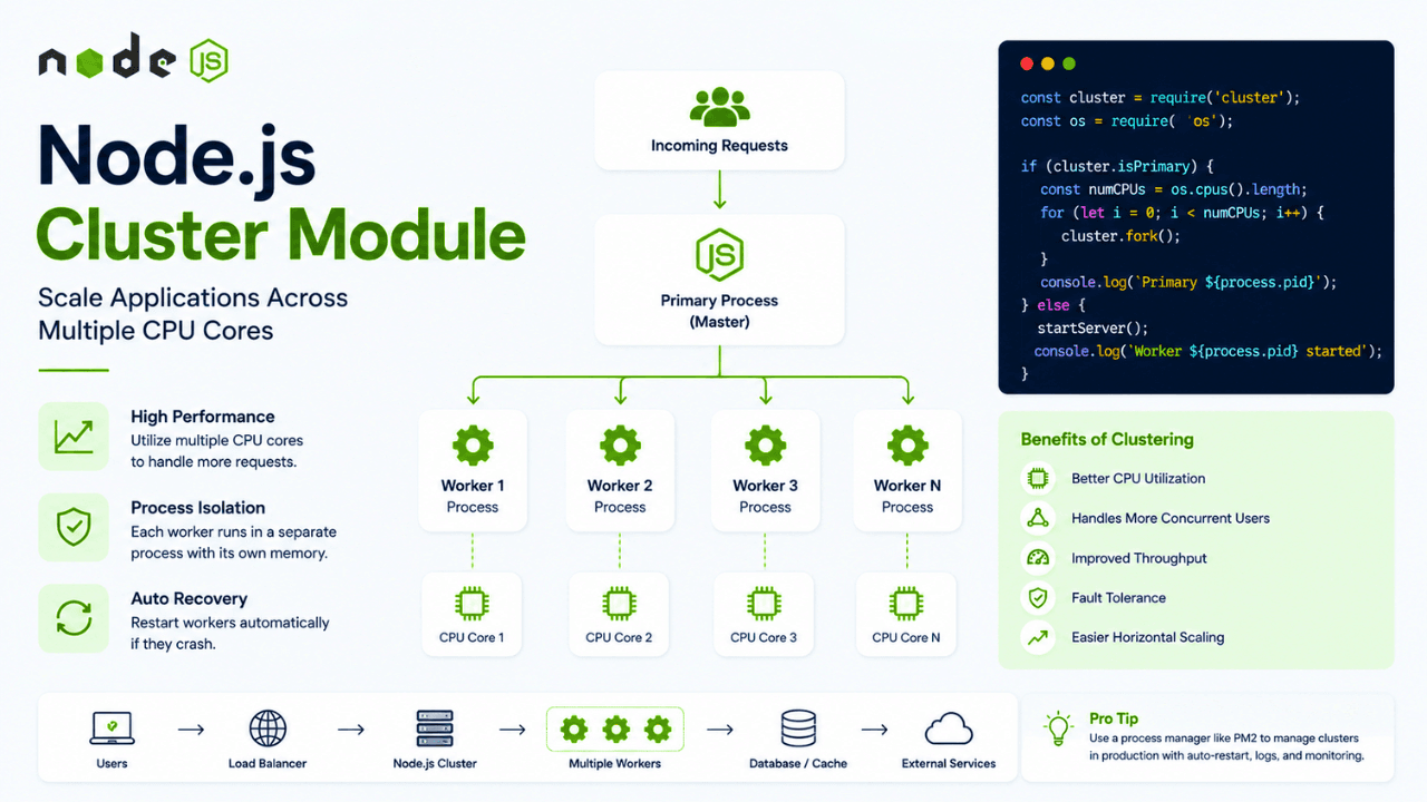 Node.js Cluster Module Explained: Scale Applications Across Multiple CPU Cores