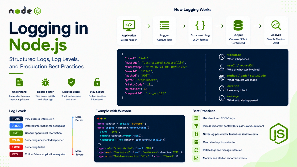 Logging in Node.js: Structured Logs, Log Levels, and Production Best Practices