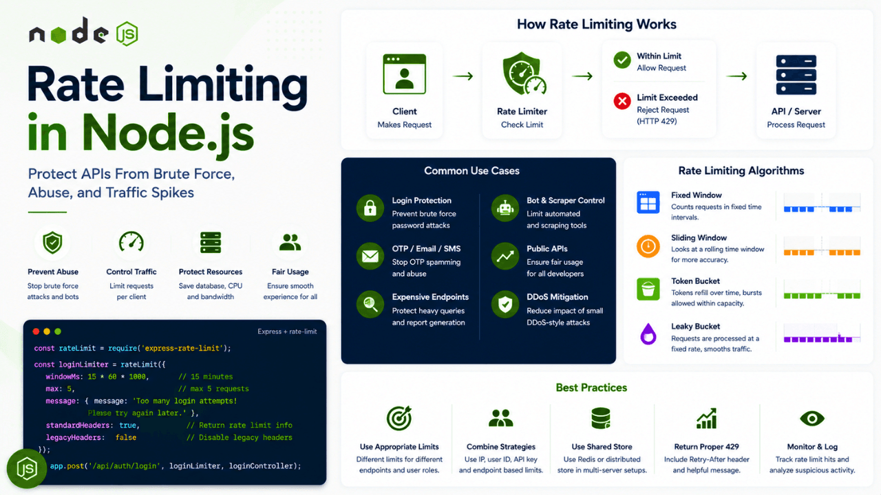 Rate Limiting in Node.js: Protect APIs From Brute Force, Abuse, and Traffic Spikes